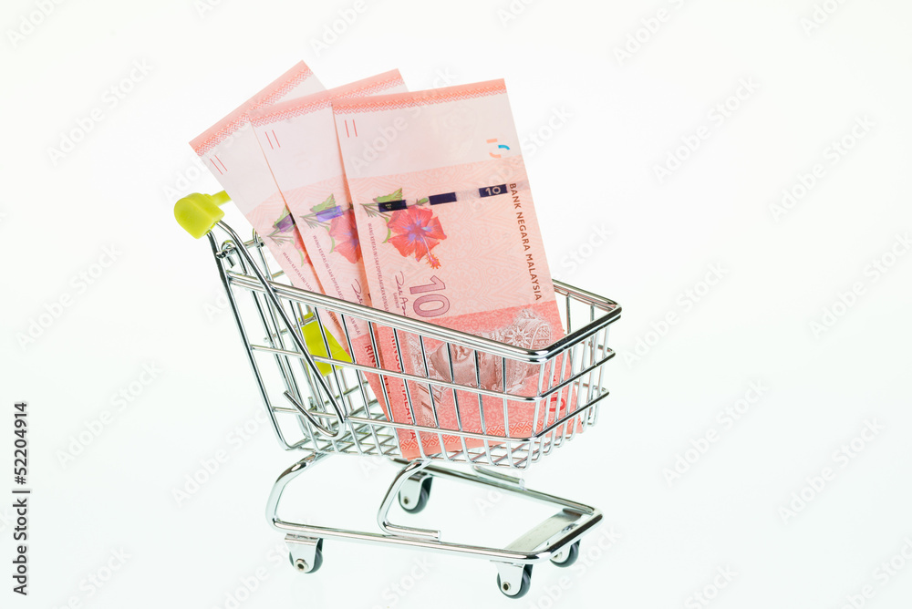 Malaysian Ringgit in shopping cart Malaysian Ringgit in shopping cart