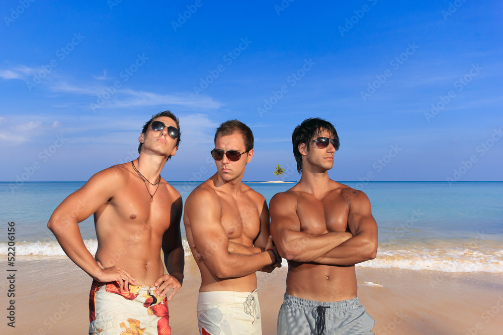 Three handsome men at the beach Three handsome men at the beach