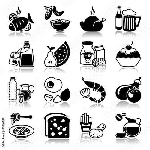 Icons set with reflection: Food and drink