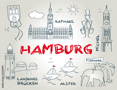 Hansestadt Hamburg, Wahrzeichen, illustration