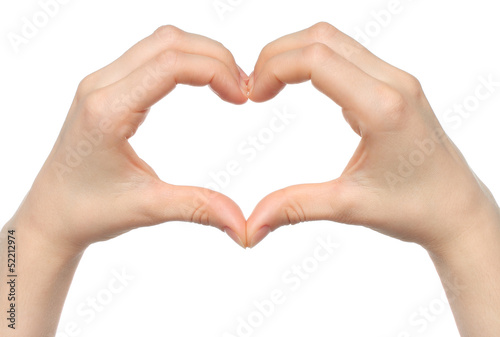 Human hand heart on white background.