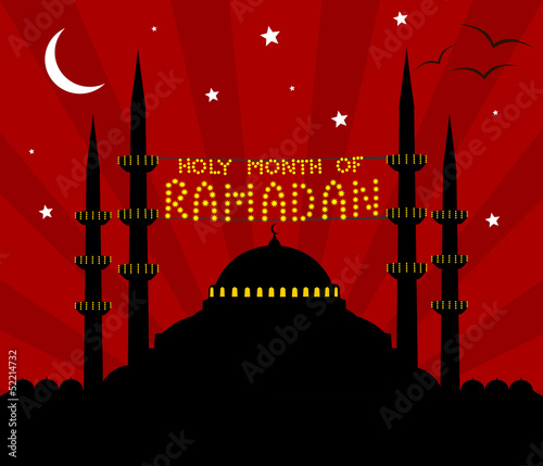 Illustration of a mosque with a text celebrating Ramadan photo