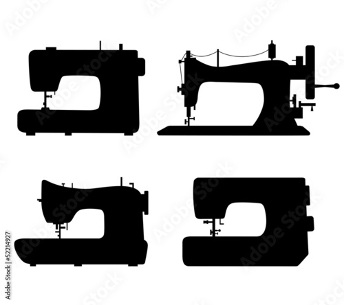 Set of black isolated contour silhouettes of sewing machines