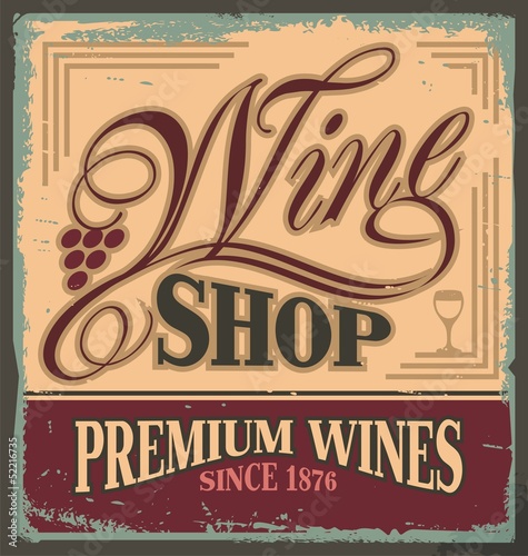 Vintage metal sign for wine shop