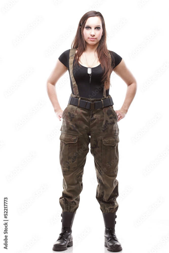 Woman army soldier isolated on white background Woman army soldier isolated on white background