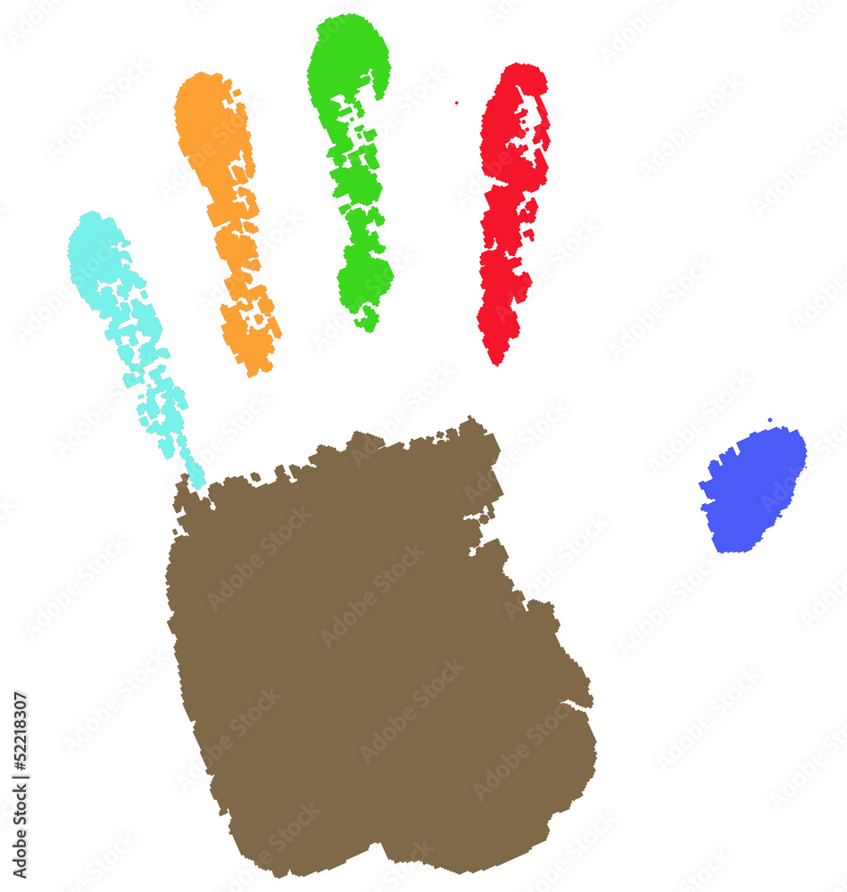 Close up of colored hand print on white background Close up of colored hand print on white background