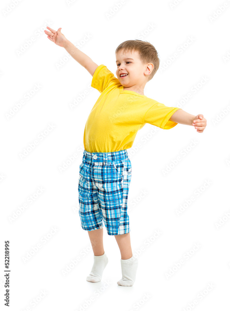Funny kid boy with open arms isolated on white studio shot. Funny kid boy with open arms isolated on white studio shot.