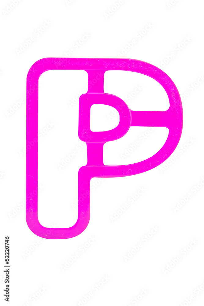 Plastic hollow alphabet (P) on white background with work path Plastic hollow alphabet (P) on white background with work path