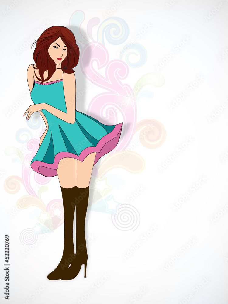 Stylish fashionable girl on floral background. Stylish fashionable girl on floral background.