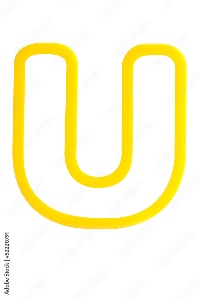 Plastic hollow alphabet (U) on white background with work path Plastic hollow alphabet (U) on white background with work path