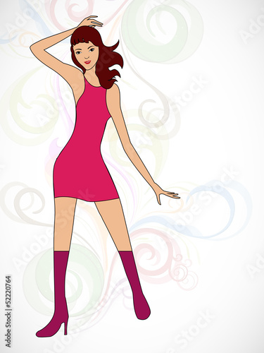 Beautiful fashionable girl on colorful abstract background.