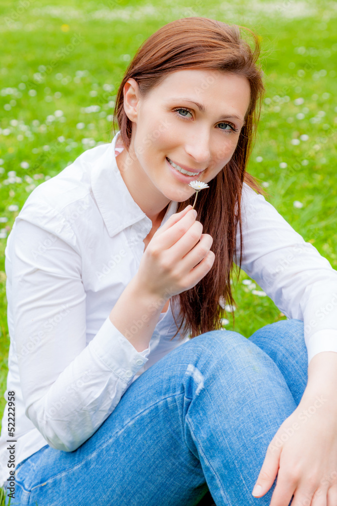 smiling female on green smiling female on green