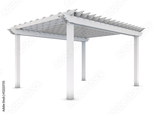 White wooden pergola on the white