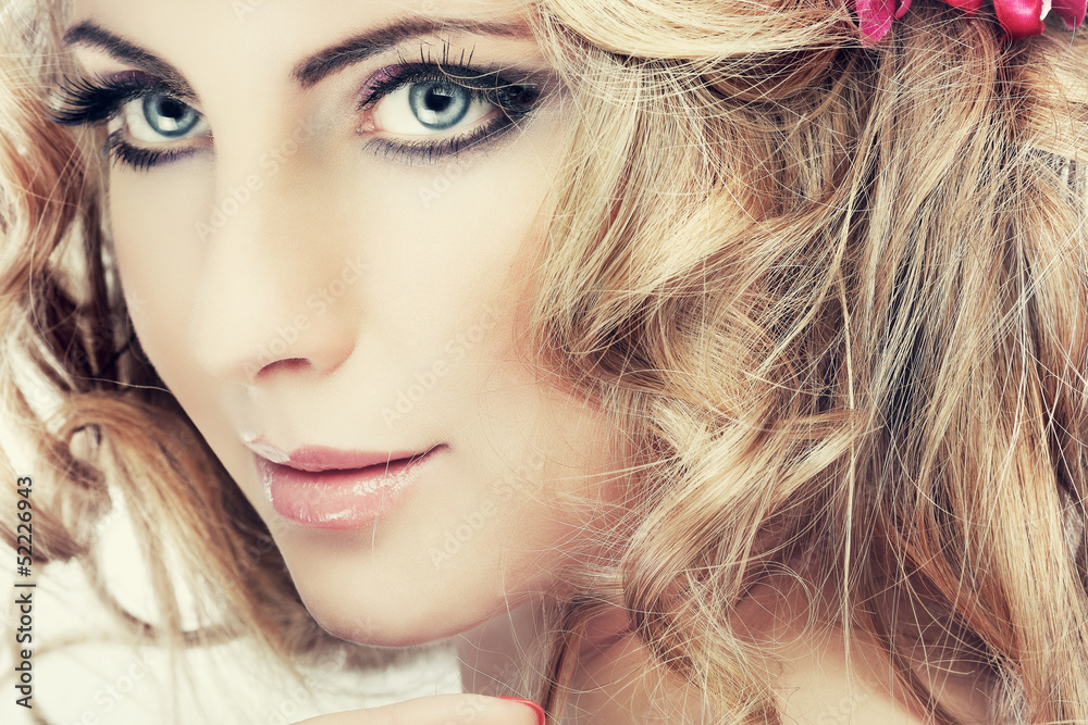 portrait of whiteheaded young woman with beautiful blue eyes portrait of whiteheaded young woman with beautiful blue eyes