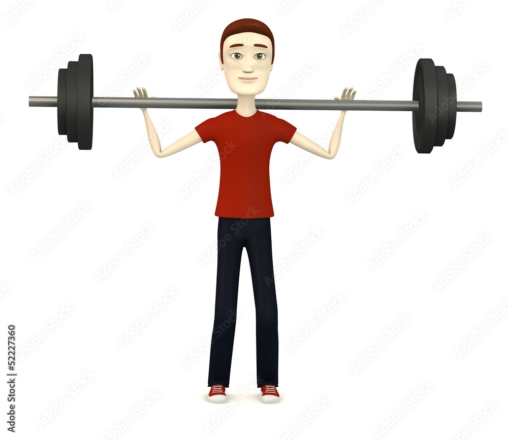 3d render of cartoon character with barbell