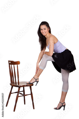 Woman with chair