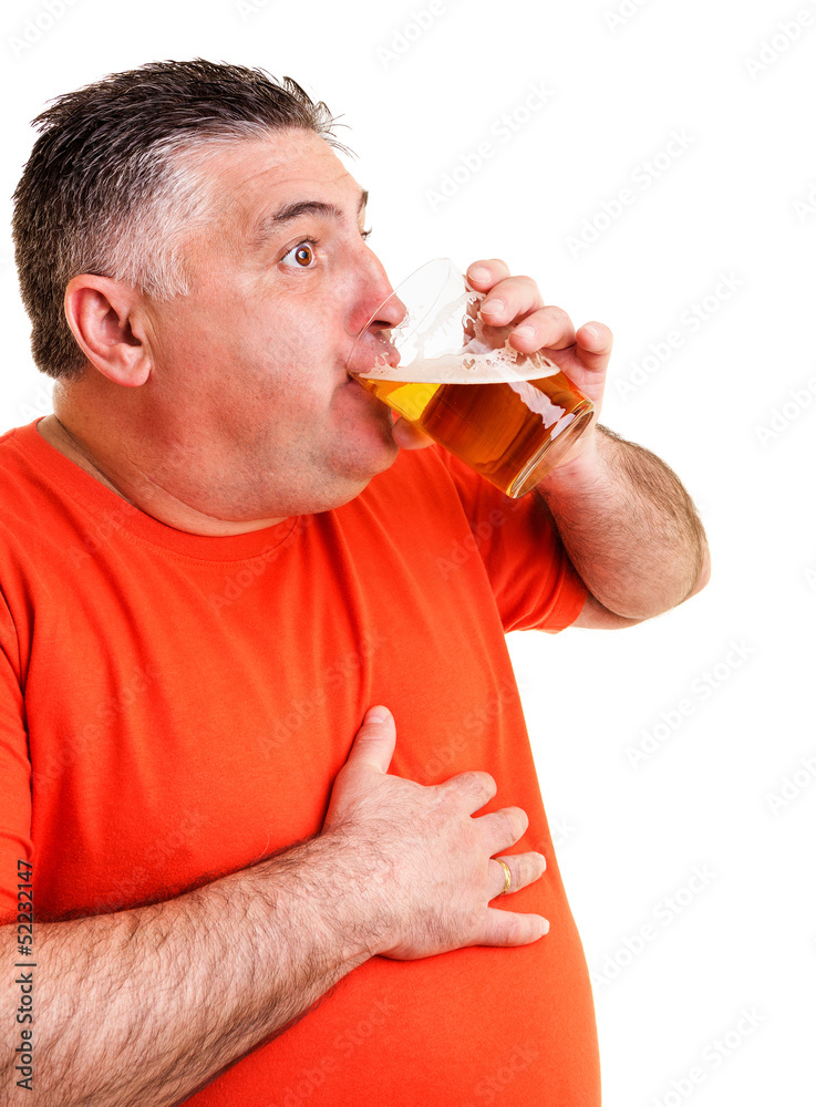 Portrait of an expressive fat man drinking beer Stock Photo Adobe Stock