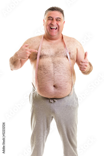 Obraz na płótnie Happy fat man with a tape measure around his neck w salonie