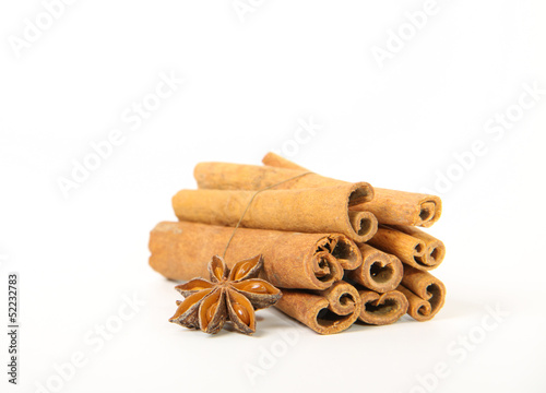 cinnamon and star anise, isolated on white background