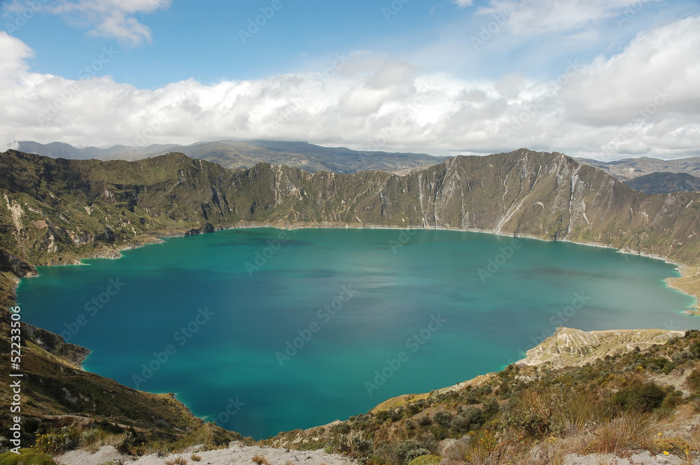 Quilotoa lagoon in Ecuadorian Andes.