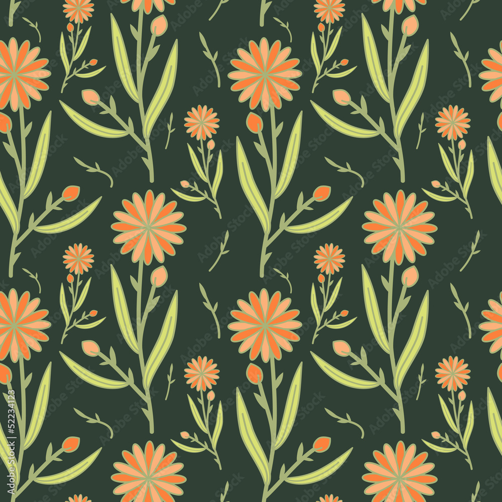 Seamless floral pattern with red flowers