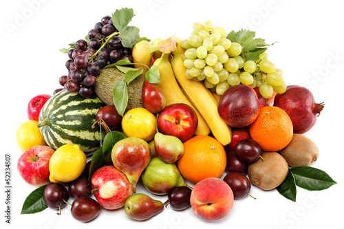 Fresh fruits isolated on a white background. Set of different fr