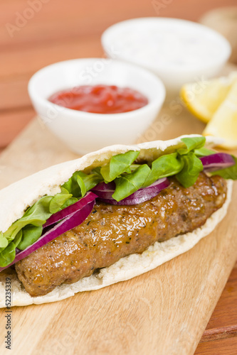 Seekh Kebab in Pita Bread - Grilled minced meat kebab sandwich