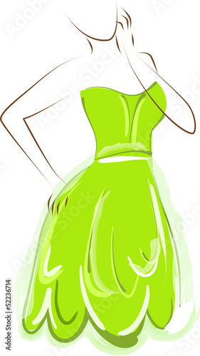 Sketching girl in green dress