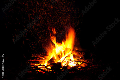 Campfire as a symbol of warmth and life on black