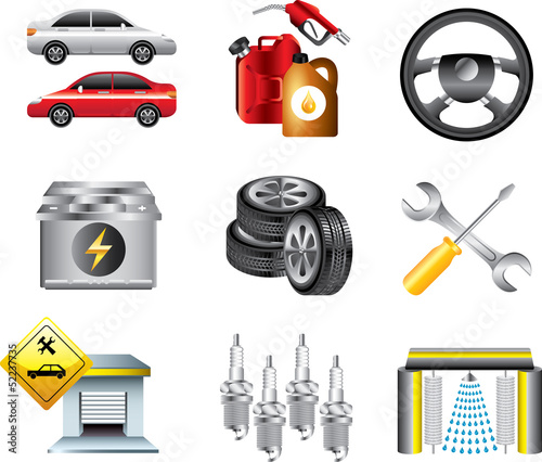 car service and filling station icons detailed vector set