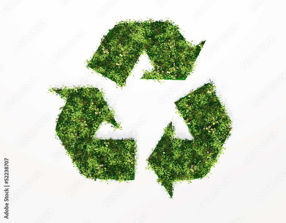 recycling symbol covered by grass and flowers recycling symbol covered by grass and flowers