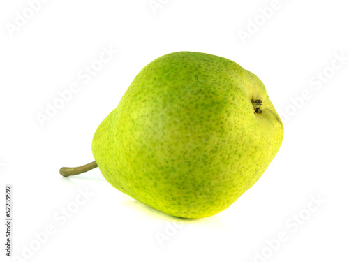 Ripe green pear on white background.