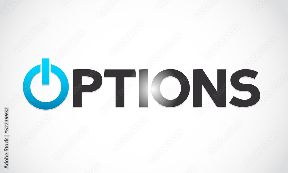 Options word with power icon Options word with power icon