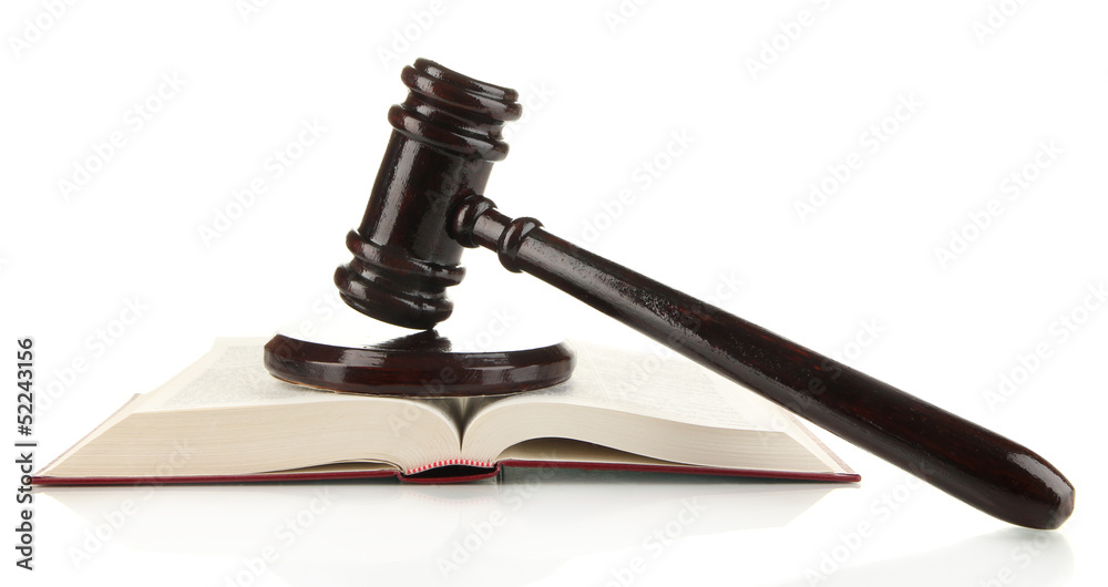 Wooden gavel and books isolated on white Wooden gavel and books isolated on white