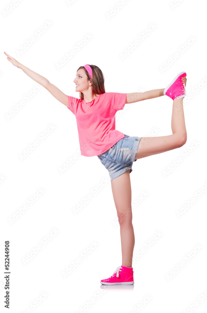 Young woman doing exercises on white Young woman doing exercises on white
