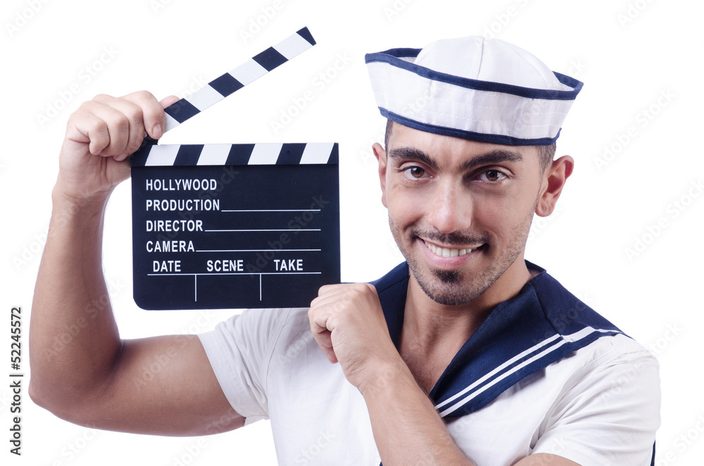 Sailor with movie clapper on white Sailor with movie clapper on white