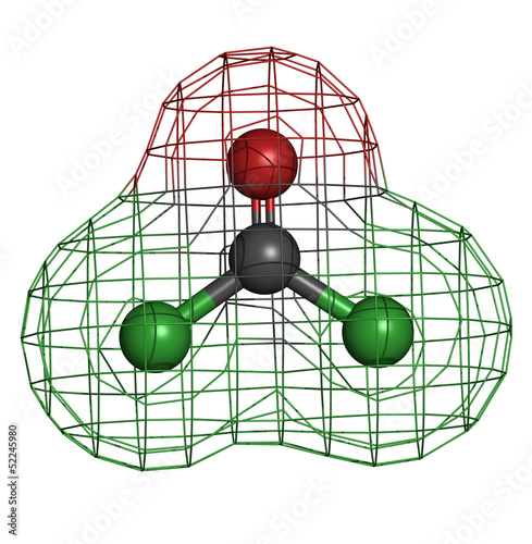 Phosgene chemical warfare agent molecule, chemical structure photo