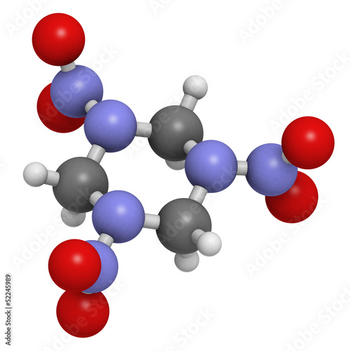 RDX (cyclonite, hexogen) explosive molecule, chemical structure photo