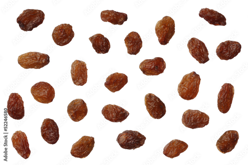 Raisins isolated on white background, close up Raisins isolated on white background, close up