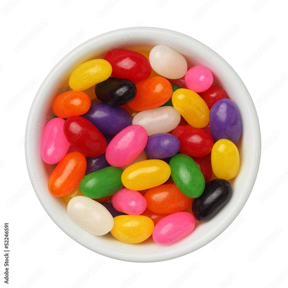 Jellybeans in a bowl isolated on white background, close up Jellybeans in a bowl isolated on white background, close up