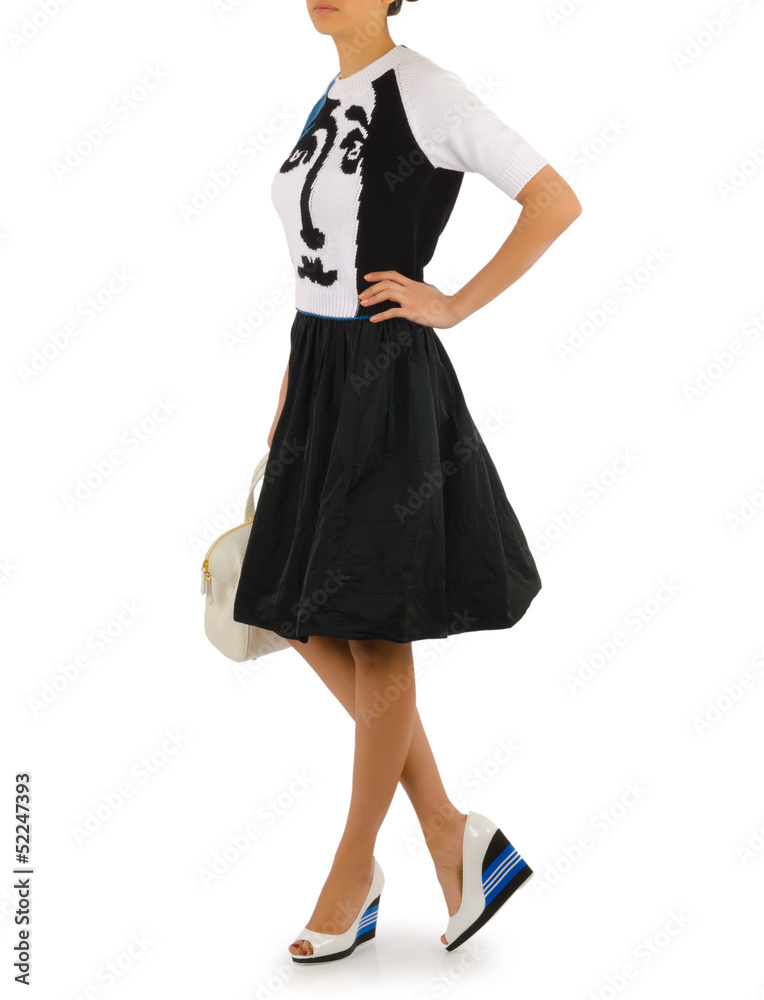 Woman in fashion dress concept on white Woman in fashion dress concept on white