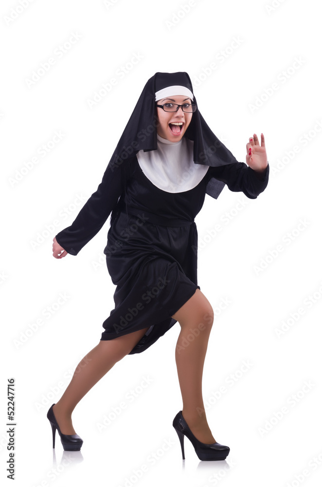 Funny nun isolated on the white
