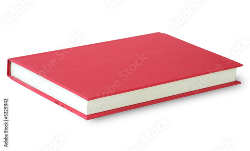 Blank red book lying down isolated on white with clipping path.