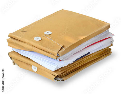 Stack of used envelops isolated on white. Image with clipping pa