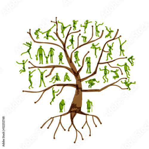 Family tree, relatives, people silhouettes