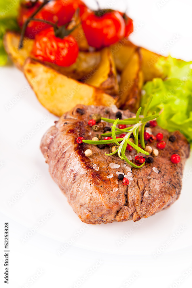 Grilled steak isolated on white background 
