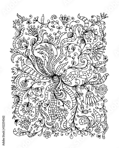 Floral ornament, hand drawn sketch for your design
