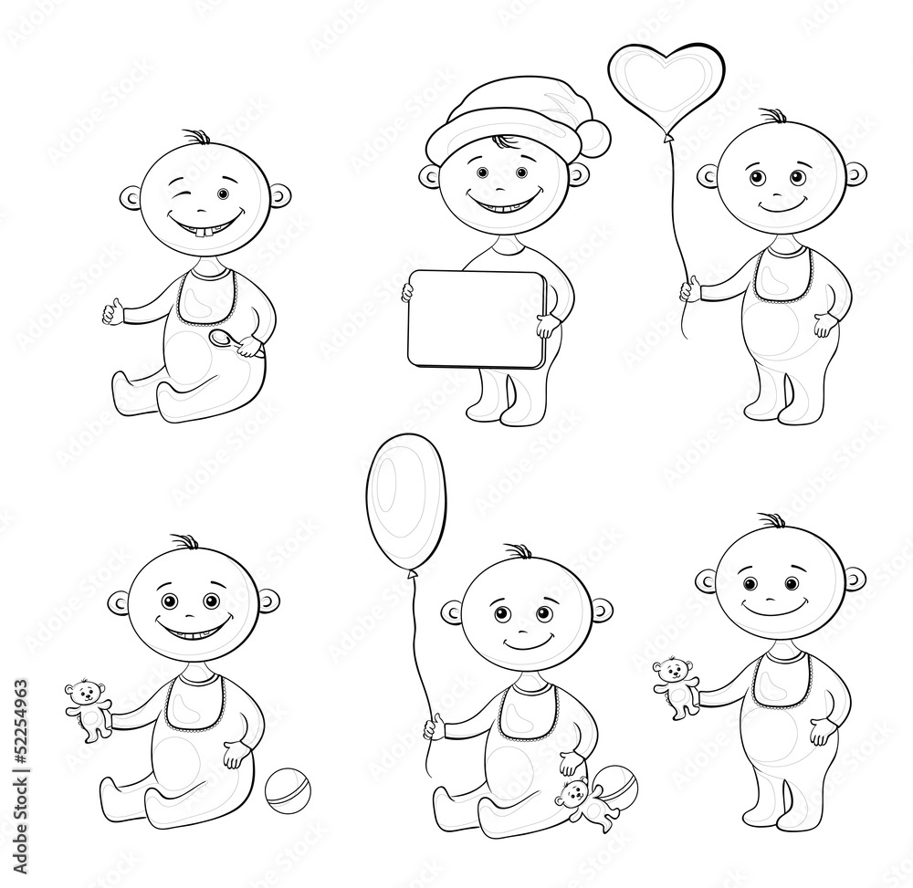 Cartoon children with toys, outline Cartoon children with toys, outline