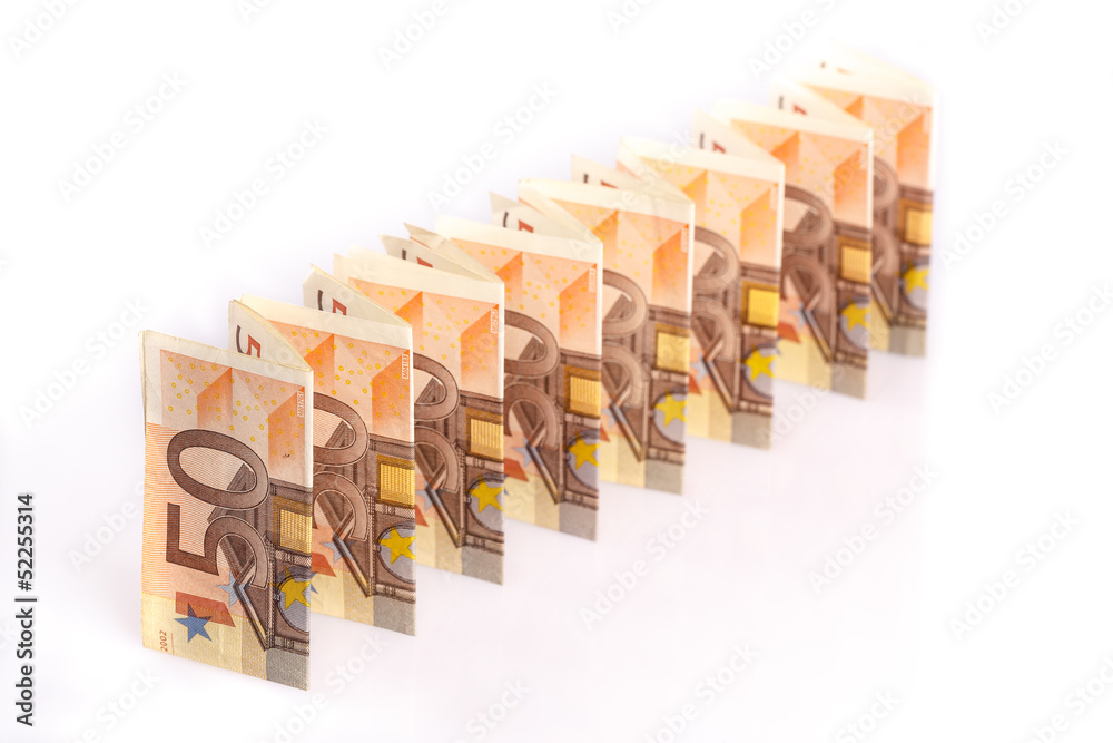 50 euro banknotes in a line