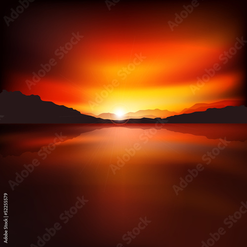 abstract background with sunrise and mountains